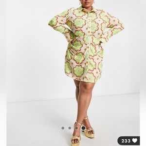 Pink Retro Floral ASOS DESIGN Dress Button Down
